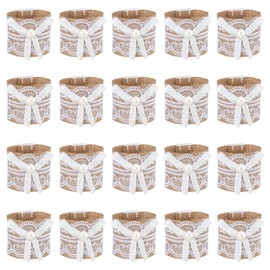 SUPERFINDINGS Pack of 20 Lace Napkin Rings Jute Napkin Holder Dining Table Accessories Farmhouse Rustic Jute Napkin Holder Wedding Christmas Dining Tables Decoration
