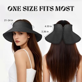 Sun Visors for Women, Wide Brim Foldable & Packable Ponytail Beach Hat with UPF 80+, Perfect for Summer Travel