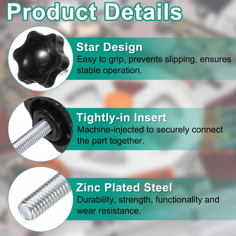 sourcing map 8pcs Star Clamping Knobs with Nuts Washers, M6