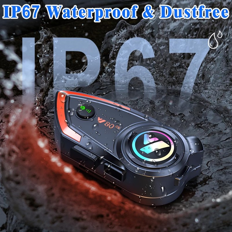 OBEST Motorcycle Helmet Intercom Bluetooth 5.3 HD Sound Quality RGB