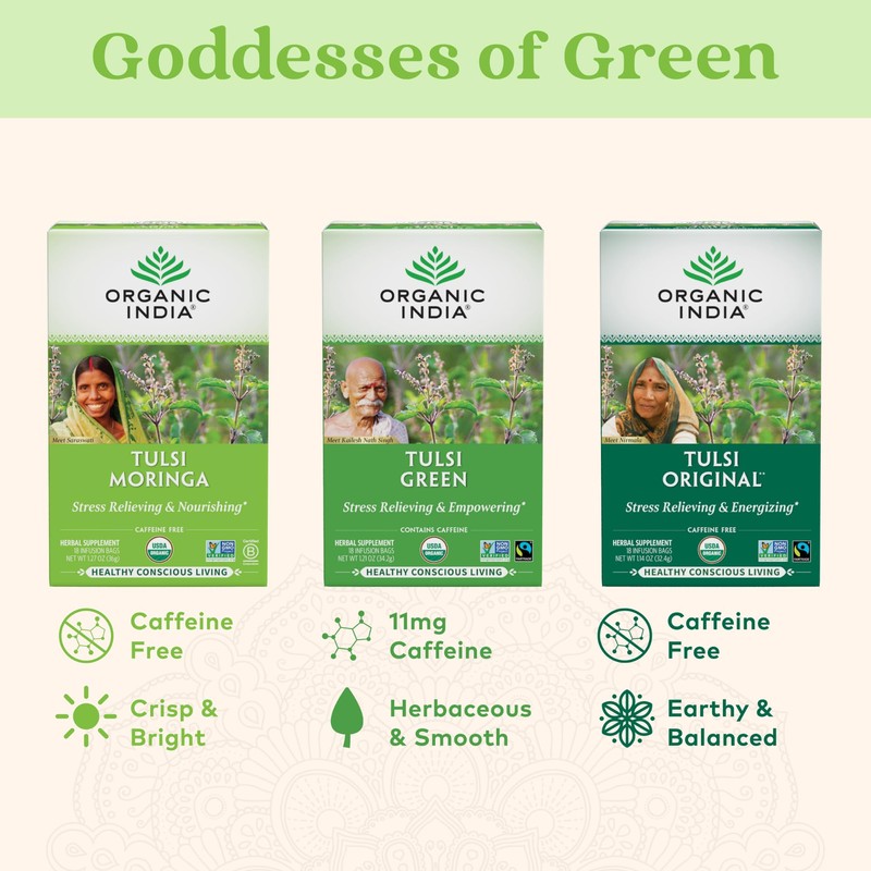 ORGANIC INDIA Tulsi Moringa Tea Bags- Holy Basil, Lemongrass, Moringa