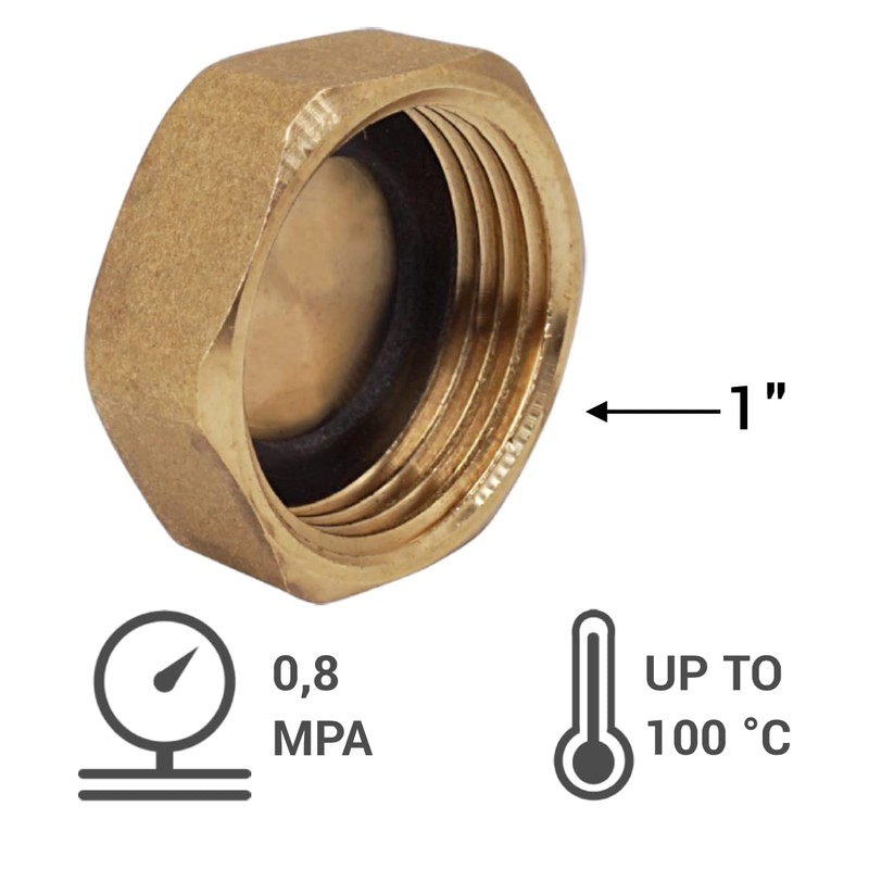SKIR'CO (1 Piece) Brass 1 Inch Pipe Cap with Rubber