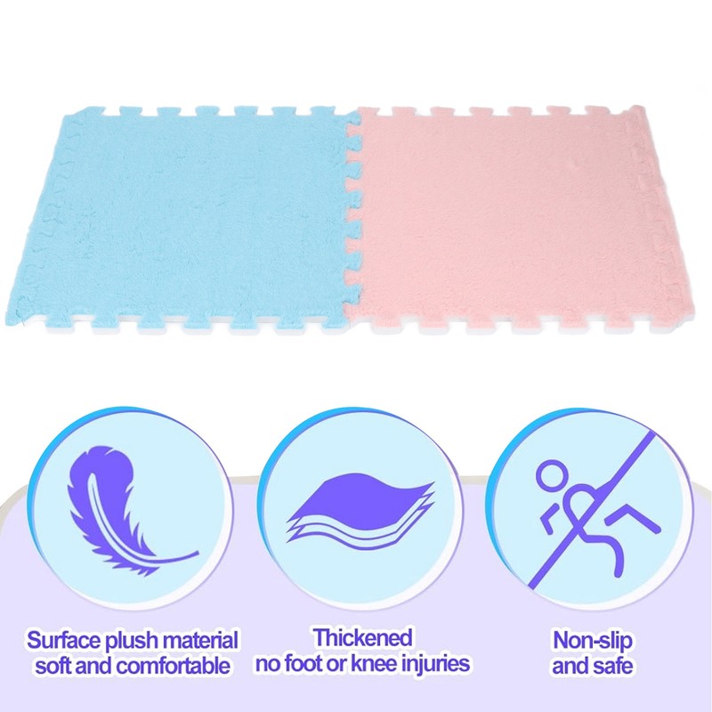 Plush Foam Interlocking Floor Carpet Soft Non Slip Cuttable Interlocking
