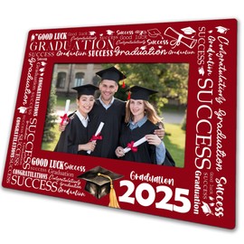 Graduation Wooden Picture Frame With Iron-Good Luck To You-Wood Photo Frame For Graduation 2025, Gifts For High School Graduate University Graduate Display On Table Top, Desk, 4 X 6 Inch Photo(Red)