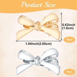 Pndeyo 8pcs Bow Hair Clip for Women, Y2k Small Bow Hair Barrettes, Non-Slip Bowknot Hairpins Hair Accessories for Wedding Christamas Party Ceremony Banquet- Gold & Silver