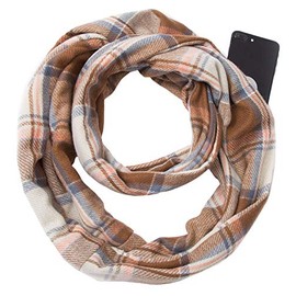 Lovacely Fashion Infinity Scarf Plaid & Tartan Lightweight Travel Scarves for Women Girls Ladies with Hidden Zipper Pocket, Beige, One Size