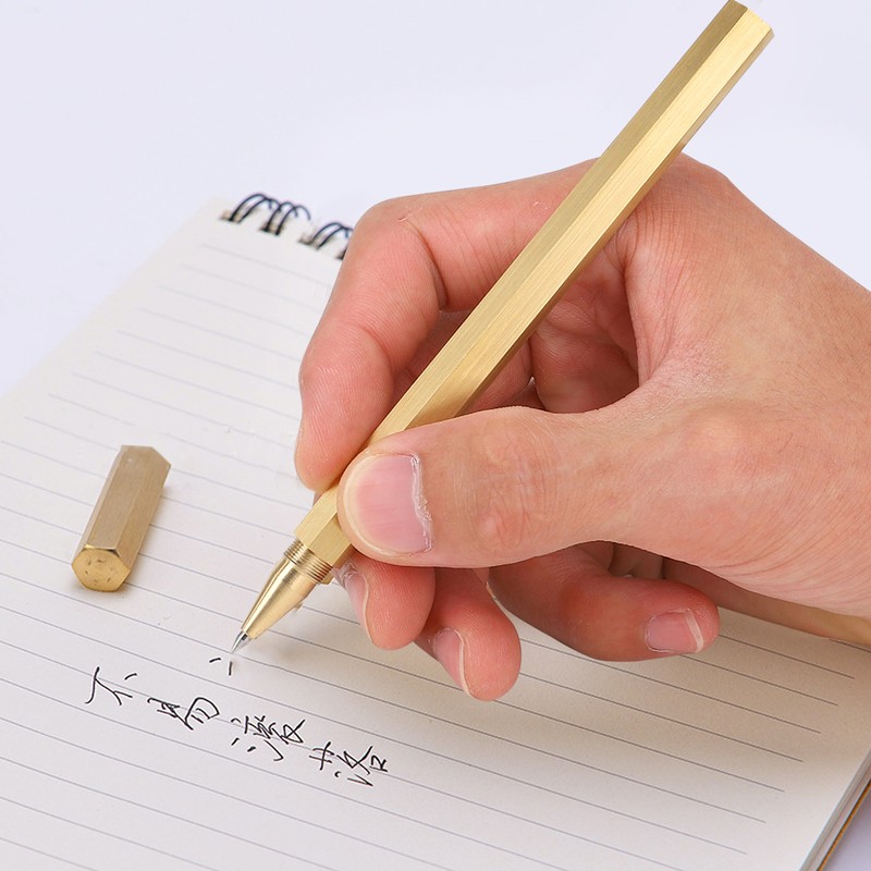 Brushed Brass Gel Pen Hexagon 0.5mm Writing Pen School Office