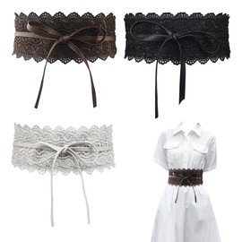 Trsnzul Women's Wide Belt, Pack of 3 Waist Belts, Leather Waist Belt, Women's Wide Obi Belt, Waist Belt, Tie Belt, Lace Waist Belt for Women, Tie Belt, Women's for Dresses, Black, white, brown