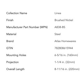 Atlas Homewares A838-BS Skinny Linea Pull Cabinet Handle In Brushed Nickel