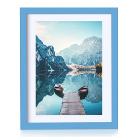 BOJIN 11x14 Picture Frames Blue, Solid Wood Display Picture A4 with Mat or 11x14 Without Mat, Wall Hanging Decoration Photo Frame