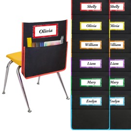 Runpig 12 Pcs Classroom Chair Pockets, 17 x 15 inch Chair Pockets For Classroom, Seat Sacks for Classroom Chairs, Buddy Pocket, Chart Seat Back Organizer with Name Tag