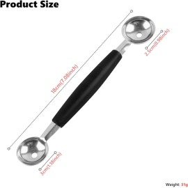 1PC Double-Sided Melon Baller - Round Fruit Scoop & Dessert Tool - Metal Melon Baller Scoop for Ice Cream, Fruit & Desserts - Black (2.5cm & 3cm, 18cm)