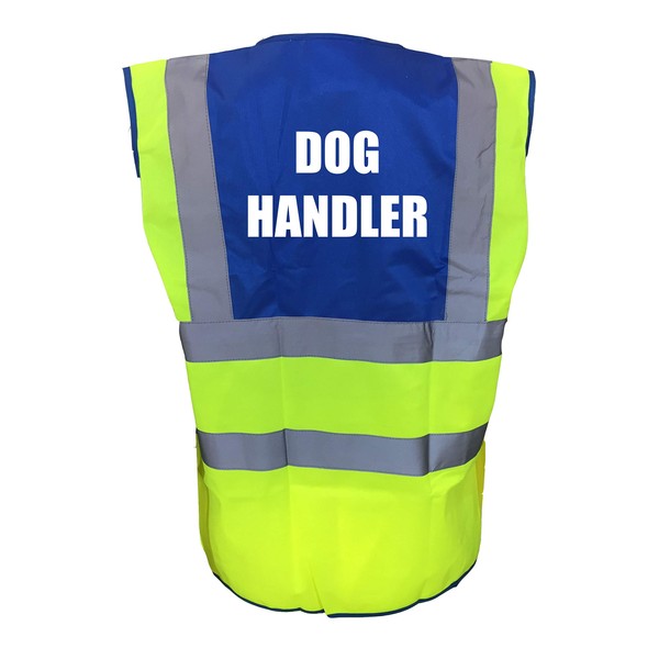 Dog Handler Printed Yellow and Blue Hi Vis Vest/Waistcoat, Security