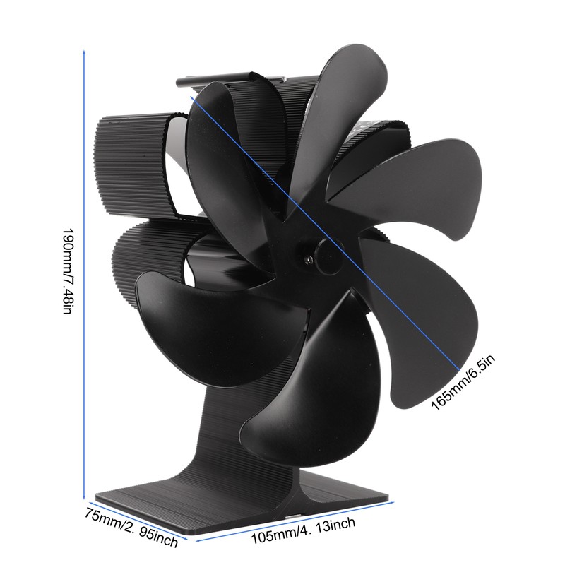 6 Blade Stove Eco Fan Black Self Starting High Temperature