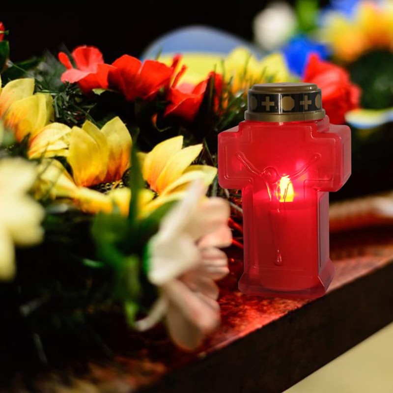 Uonlytech 2pcs Cross Candle Light, Red Flickering Flameless Candles Reusable