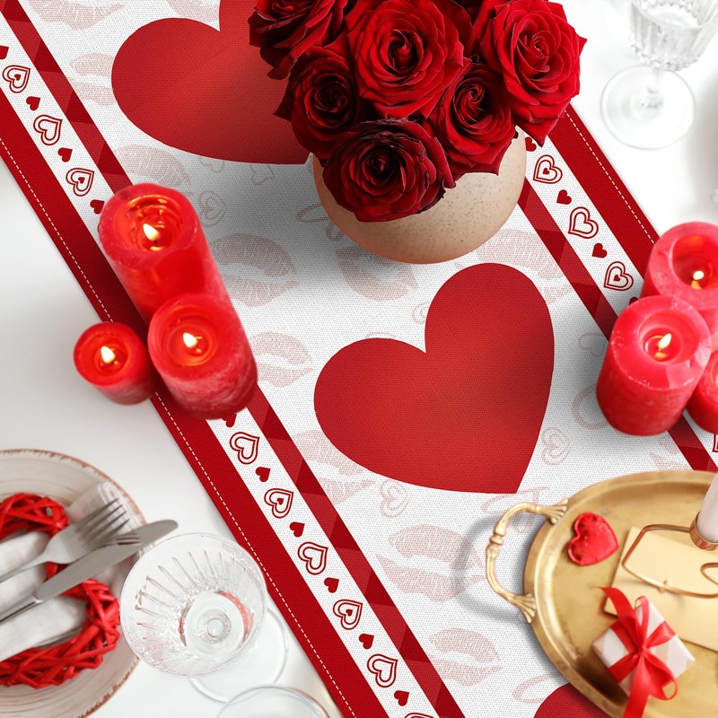 Valentine's Day Heart Table Runner 72 x 13 Inch Decorations,