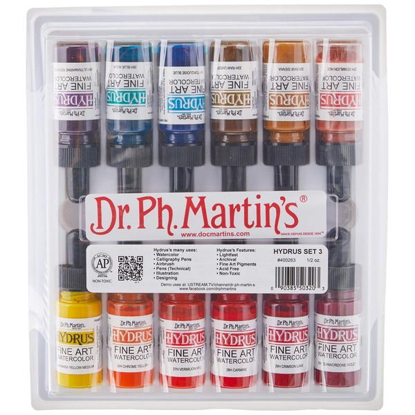 Dr. Ph. Martin's 400263-XXX Hydrus Fine Art Watercolor Bottles, 0.5 oz, Set of 12 (Set 3)