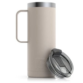 RTIC Travel Mug with Handle, 20 oz, Beach, Portable Thermal Camping Cup, Vacuum-Insulated with Lid, Stainless Steel, Sweat Proof, Keeps Hot & Cold Longer