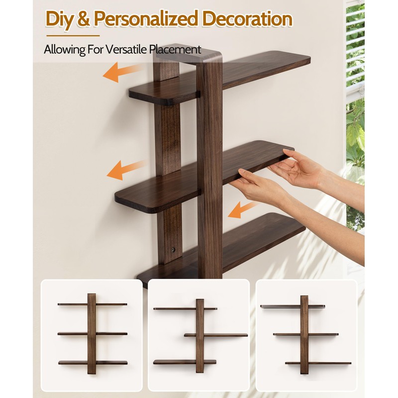 SUMGAR Floating Shelves for Wall Walnut Mounted Shelf Unit for