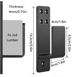 2 Pcs 2x4 Door Barricade Brackets, Drop Bar Security Door Brackets Metal U Brackets for Home, Barn, Shed, Garage, Gate Door Security (Black)