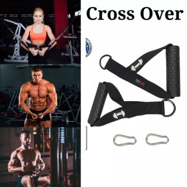 DUMBBELL D Handle Fitness Straps Strength Gym Training Cross Over (Pair) - Black