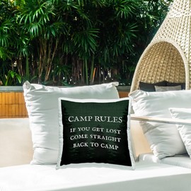 Stupell Industries Camp Rules If You Get Lost Humor Outdoor Printed Pillow, 18 x 18, Green