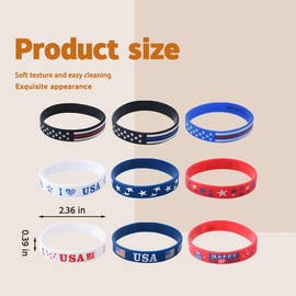 9 Pcs Fourth of July Rubber Bracelets for Women Men American Flag Silicone Bracelet USA Flag Wristband 4th of July Silicone Wristbands Independence Day Bracelet Fourth 4th of July Accessories Women