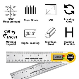 Digital Angle Finder Protractor, 2 in 1 Angle Finder Ruler with 7 inch/200mm Stainless Steel Angle Measuring Tool Large LCD Display Protractor for Woodworking, Construction