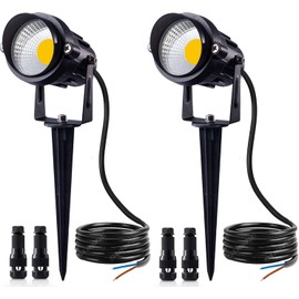 SUNVIE 12W Low Voltage Landscape Lighting LED Landscape Lights 3000K Waterproof Garden Pathway Lights 12V Outdoor Spotlights with Spike Stand, 2 Pack with Connectors