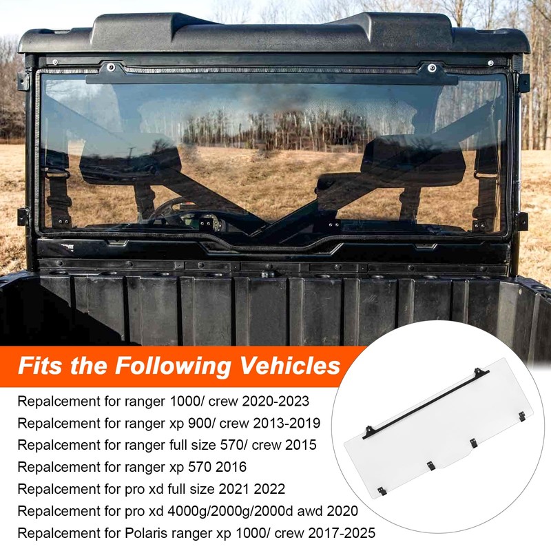 Rear Windshield replacement for Polaris ranger xp 1000/ crew 2017-2025,xp