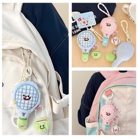 Tennis Racket and Ball Keychain - Plush Sports-Themed Bag Charm for Women - Cartoon Design Car Key Ring and Handbag Accessory - Ideal Gift and Decoration,2 Pieces