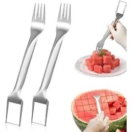 WOZTI Watermelon Fork Slicer Cutter,2-in-1 Stainless Steel Watermelon Slicer Cutter,Watermelon Dicer,Watermelon portable Slicer,Fruite Slicer Cutter Tool For Kitchen Home Campaign Gadget (2PCS)
