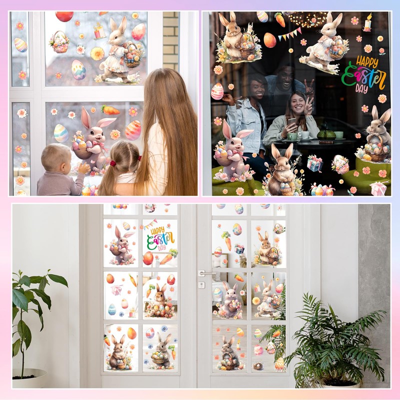 Easter Window Clings for Easter Bunny Rabbit, Easter Decorations Window