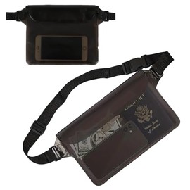 Set of 2 Waterproof Pouch Bag for Men and Women, Waist Accessory Holder for Wallet, Phone, Passport, and Valuables, Waterproof Belt Bag for Travel and Water Activities, Blue, Black (1, Black)