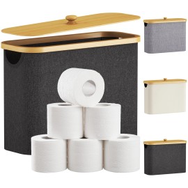 Lifewit Toilet Paper Storage 23 L, Bamboo Toilet Paper Basket with Lid - Black