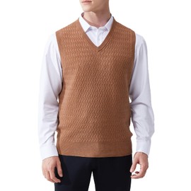 TheMenSeven Men's V-Neck Sleeveless Pullover Sweater Casual Argyle Sweater Vest (US, Alpha, Medium, Regular, Regular, Camel)