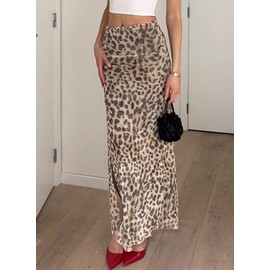 Skirts for Women Long Summer Leopard Cheetah Print High Waisted Aline Y2K Cute Party Club Ladies Skirt XS Brown