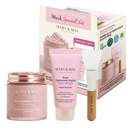 Mary&May Vegan Rose Hyaluronic Hydra wash off Mask Special Gift Set - Cream Caly Mask for Moisturizing, Pore Purifying, Skin Softening - Korean Skincare, 125g+30g