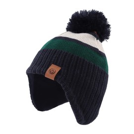 XIAOHAWANG Baby Winter Classic Children's Hat Girls Boys Warm Knitted Hat with Pompom Toddler Bobble Hat for Outdoor Activities, Green Hat