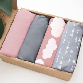 Bassinet Fitted Sheet(33" x 20"), 4 Pack for Most Bedside Sleeper Bassinet, Bassinet Sheets, Breathable & Soft Microfiber, Grey/Pink