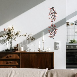 Meltset Metal Tree Leaf Wall Decor, Vine Olive Leaf Branch Wall Art, Wrought Iron Scroll Artwork, Decorative Wall Sculptures Above The Bed, Living Room, Hallway, Indoor and Outdoor（S/Red）