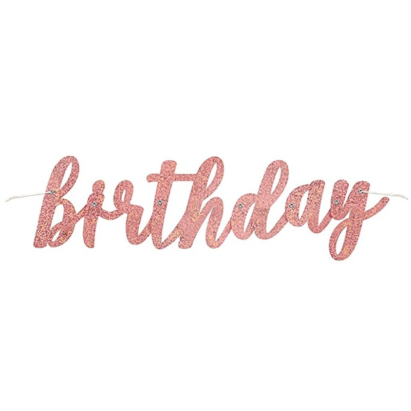 Rose Gold Glitz Happy Birthday Script Prismatic Foil Jointed Banner