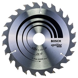 Bosch 2608640610 Optiline Wood Circular Hand Saw Blade, 184mm x 2.6mm x 30mm, 24 Teeth, Silver