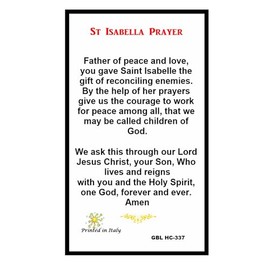 Gifts by Lulee, LLC Saint Isabella of Portugal The Peacemaker Blessed Laminated Italian Holy card with Gold Accents