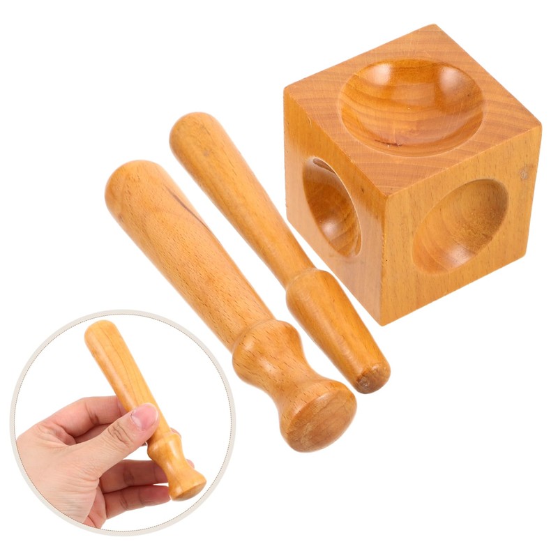 LIFKOME 1set Wooden Dapping Blocks and Punch Tool Jewelry Making