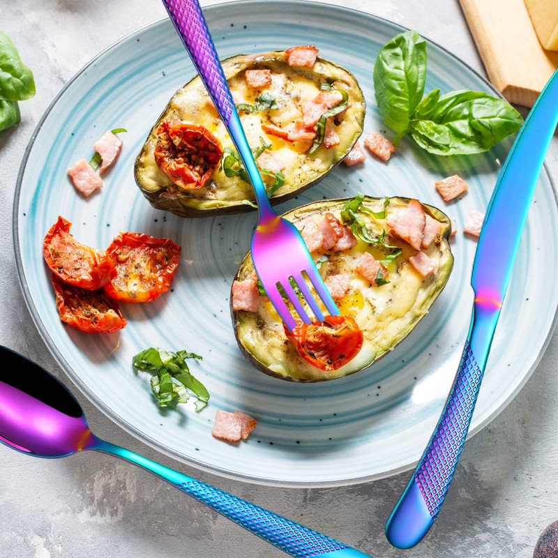 Vilihkc Hammered Silverware Rainbow 20 Pieces Stainless Steel Flatware Set