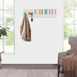 WUSILILU 23.6in Piano Shaped Wall-Mounted Coat Rack with 16 Hooks, Bathroom and Kitchen Door Hook with Adhesive Backings, Towel Hook, Wall Hook for Hanging Coat, Hat, Towel, Key, Utensil (Multicolour)