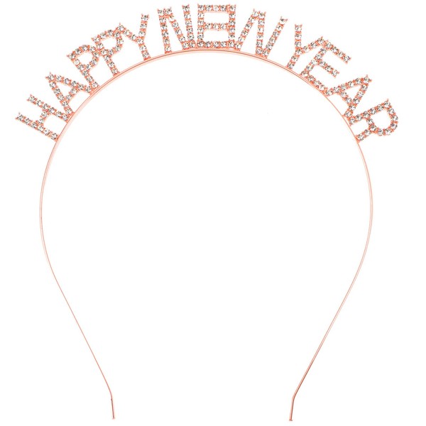 Minkissy Happy New Year Headband 2023 Christmas Eve Crystal Headpiece Rhinestone Holiday Party Hair Accessories Rose Gold
