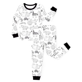 PATPAT Bamboo Viscose Pajama Set for Toddlers with Improved Tensile Strength, Snug Fit Pjs Sleeper for Baby Boys Girls Kids, Doodle Jungle, 4T