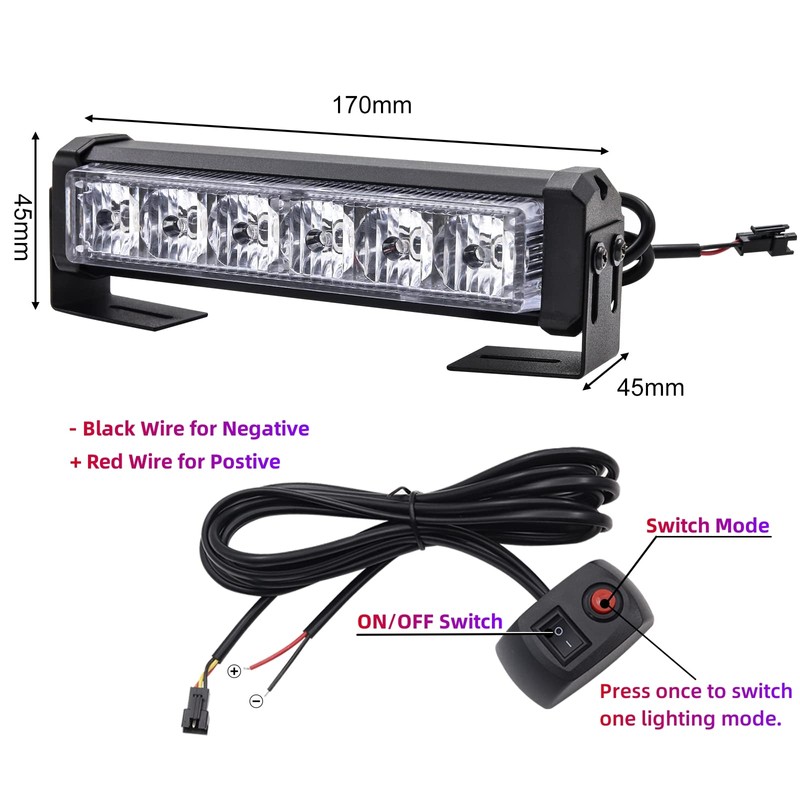 NWpangu LED Strobe Light, Super Glare, Blue & Red, 12V